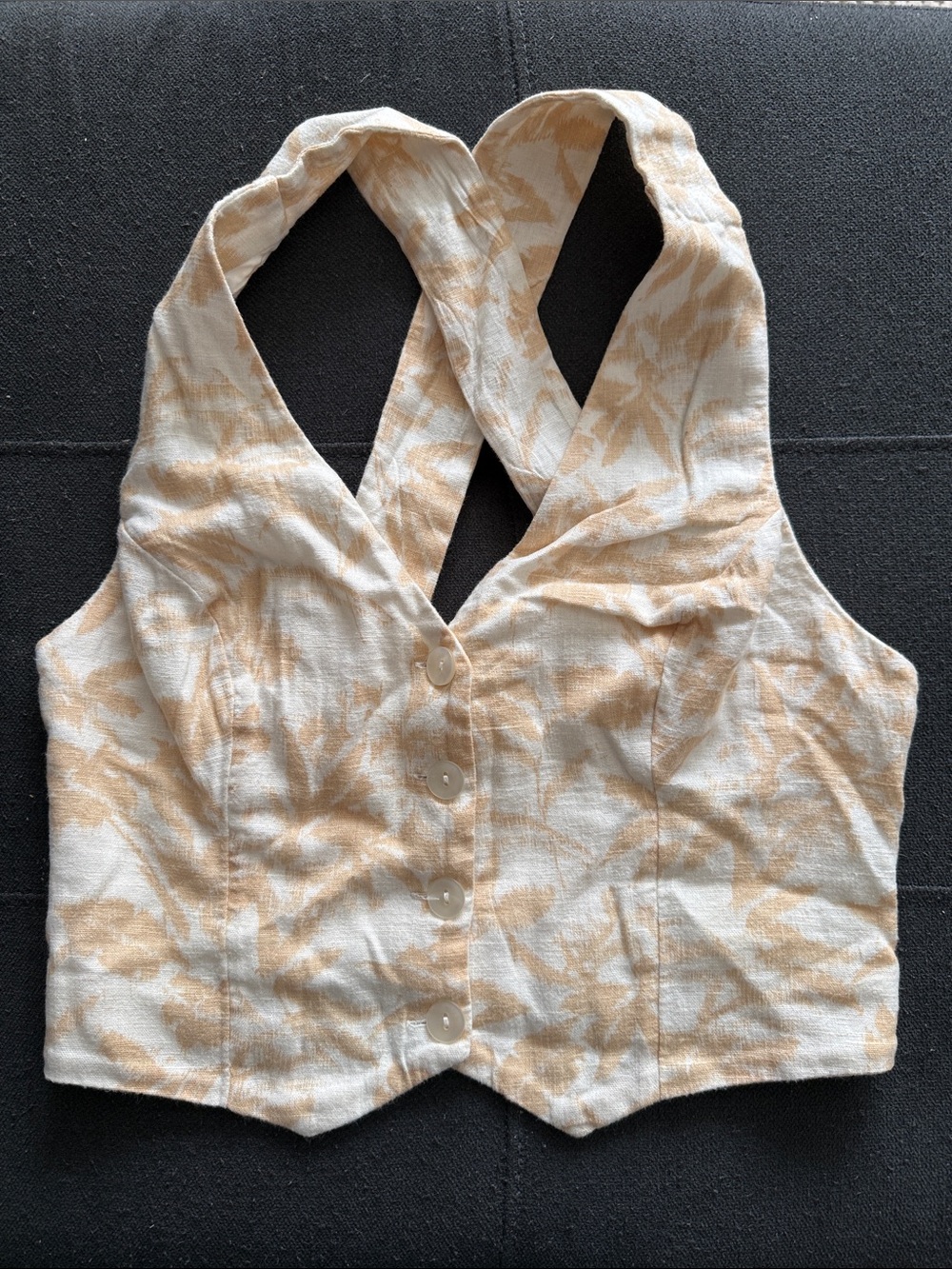 Abercrombie & Fitch Women’s Cream & Tan Crossback Button Front Crop Top